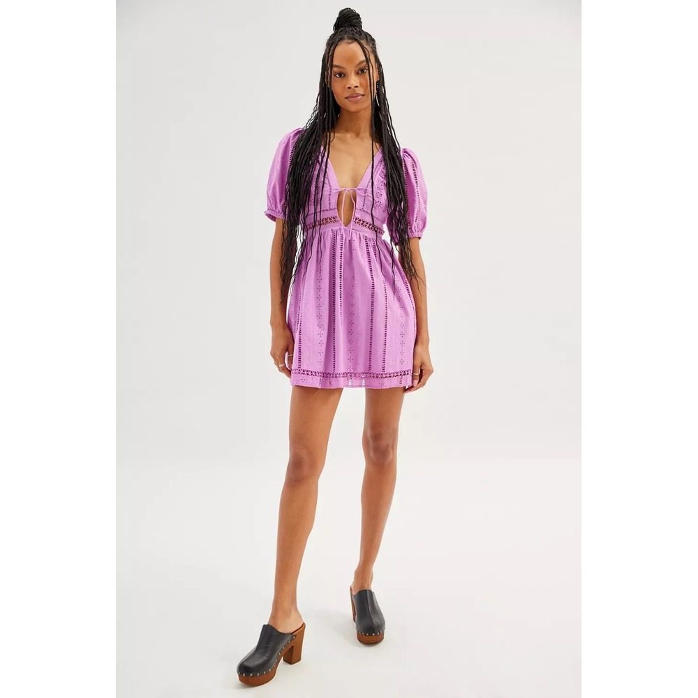 Urban Outfitters Purple Eyelet Open Back Lace Up Mini Dress Small OB1665208
